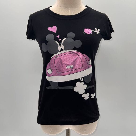 Disney Tops - Disney Black/Pink/White Mickey/Minnie Graphic Short Sleeve T-Shirt- S